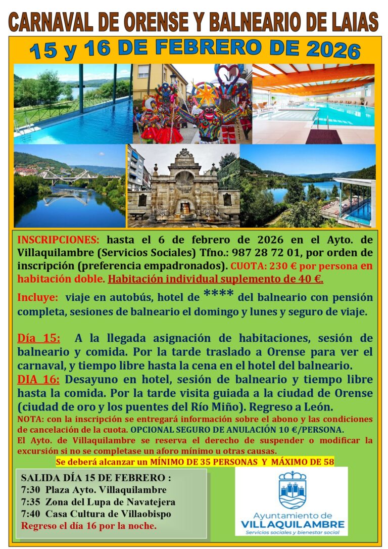 EXCURSIÓN A OURENSE CARNAVAL Y BALNEARIO 15 Y 16 DE FEBRERO