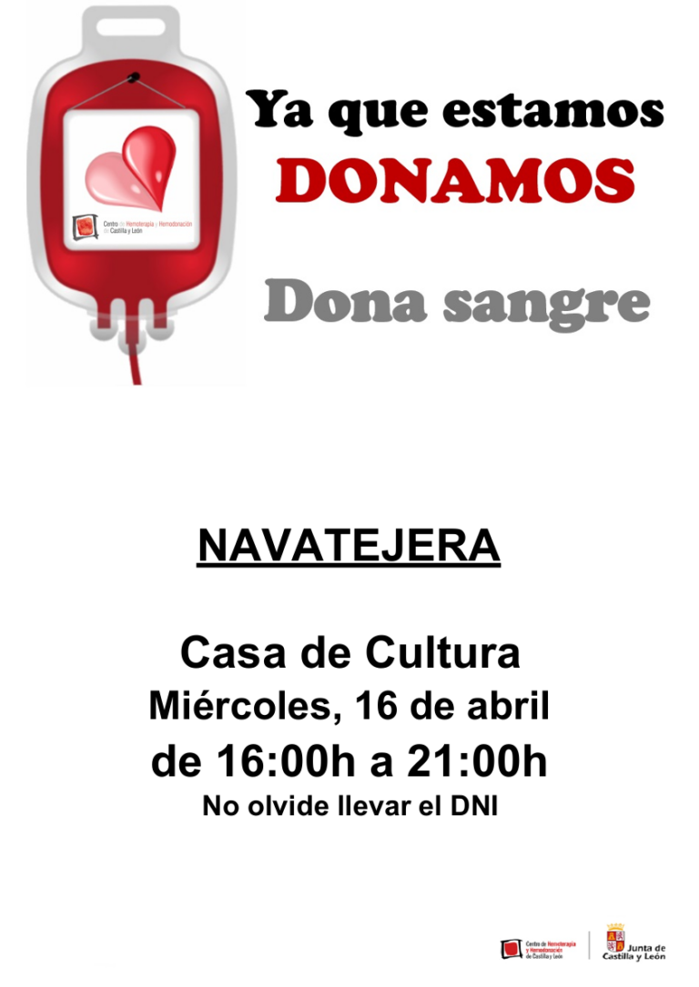 CAMPAÑA DONACIÓN DE SANGRE 16 ABRIL 2025 CASA CULTURA DE NAVATEJERA