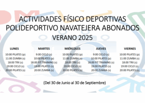 ACTIVIDADES ABONADOS POLIDEPORTIVO DE NAVATEJERA VERANO 2025