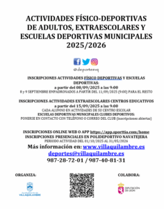 ACTIVIDADES FÍSICO-DEPORTIVAS DE ADULTOS, EXTRAESCOLARES Y ESCUELAS DEPORTIVAS MUNICIPALES 2025/2026