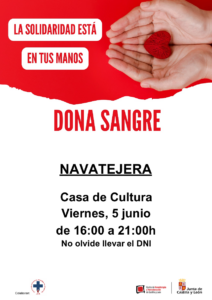 CAMPAÑA DONACIÓN DE SANGRE 5 DE JUNIO DE 2026. CASA DE CULTURA DE NAVATEJERA.