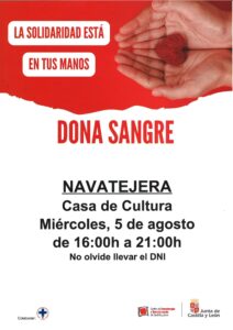 CAMPAÑA DE DONACIÓN DE SANGRE 08-05-2026. CASA DE CULTURA DE NAVATEJERA.