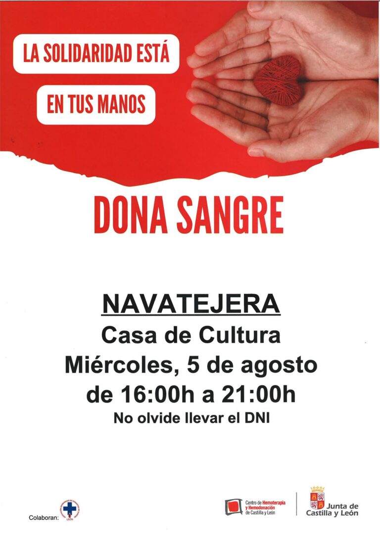 CAMPAÑA DE DONACIÓN DE SANGRE 08-05-2026. CASA DE CULTURA DE NAVATEJERA.