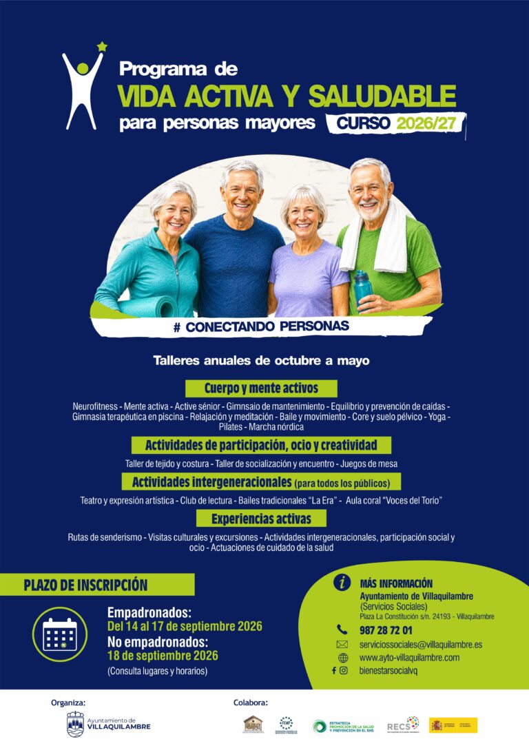 Programa Vida Activa y Saludable para personas mayores. Curso 2.026-2.027