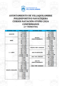 GRUPOS CONFIRMADOS CURSOS NATACIÓN OTOÑO 2026